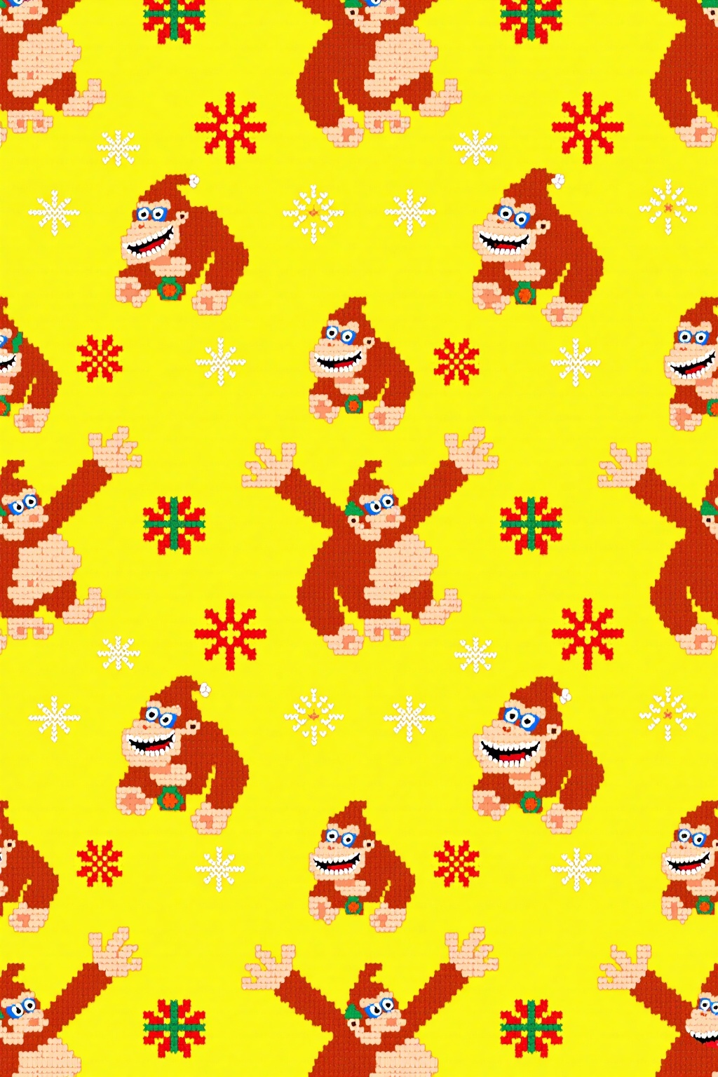 christmas_seamless_patterns,  yellow seamless pattern depicting a brown Donkey Kong on Tensor.Art