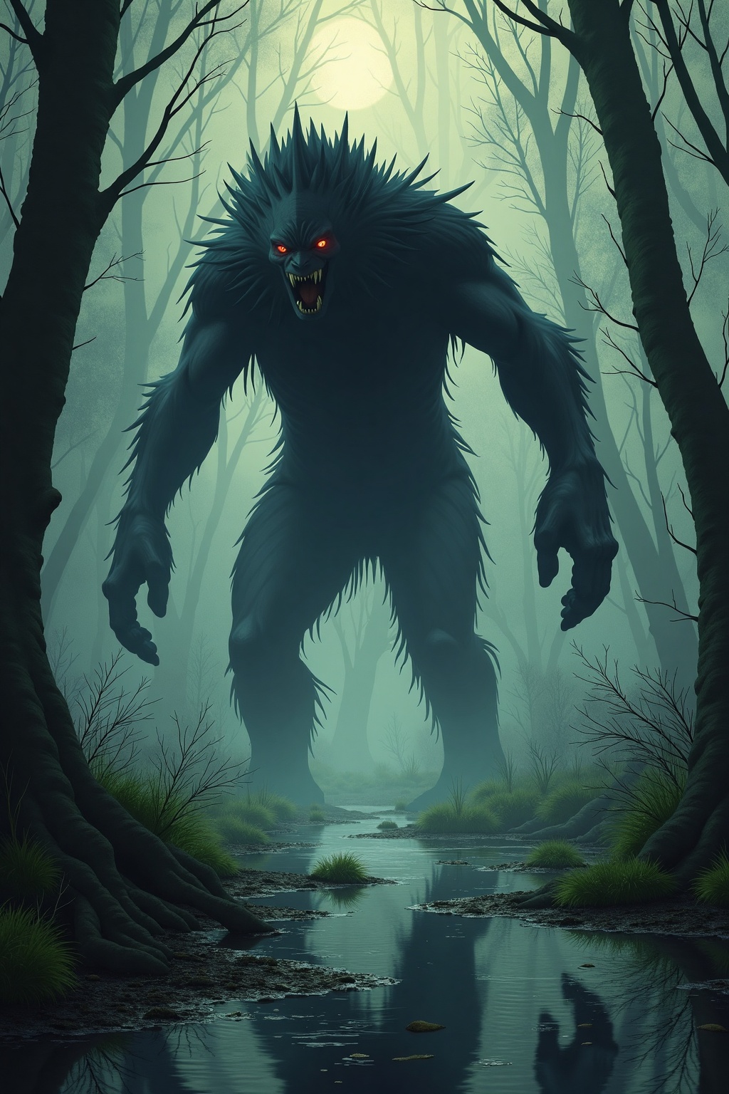 «The black creature chased him across a swamp. » on Tensor.Art