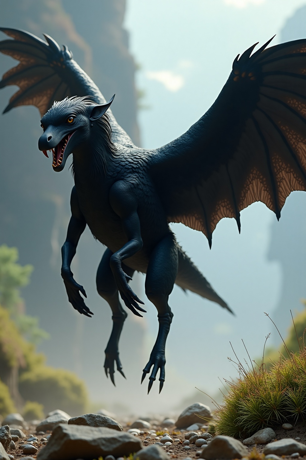 "With great lunging strides the flapping black creature sprang closer." on Tensor.Art