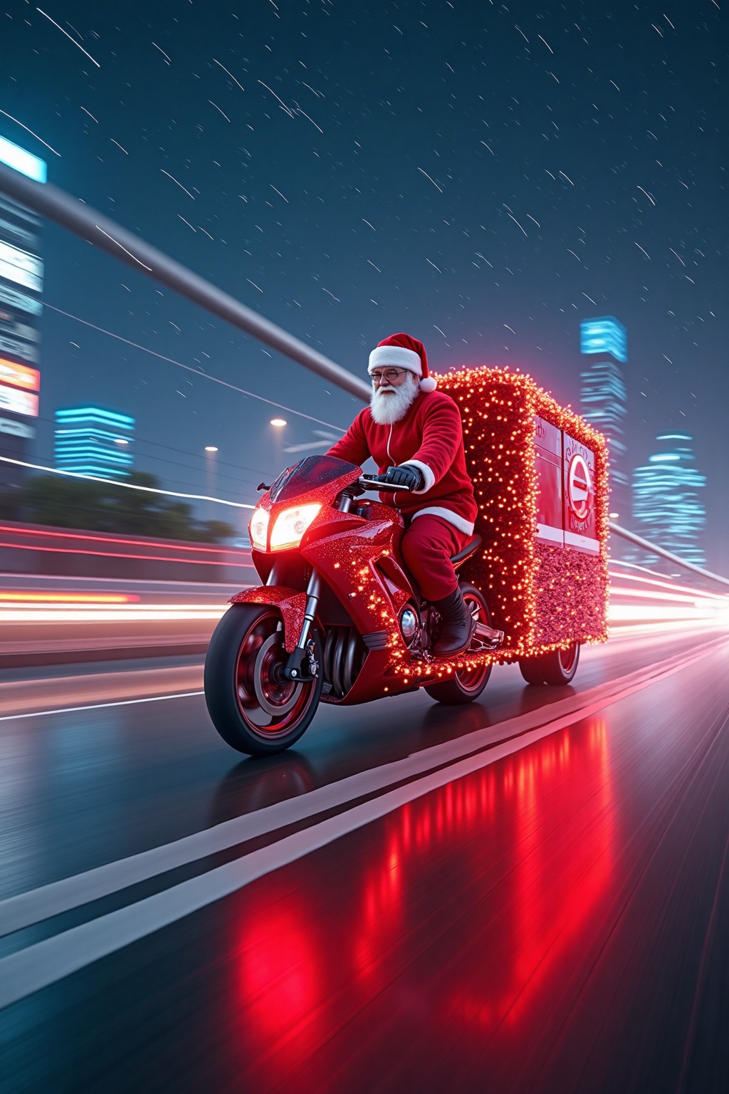 hyperlapse,  christmas racing,  motorcycle with santa claus on Tensor.Art