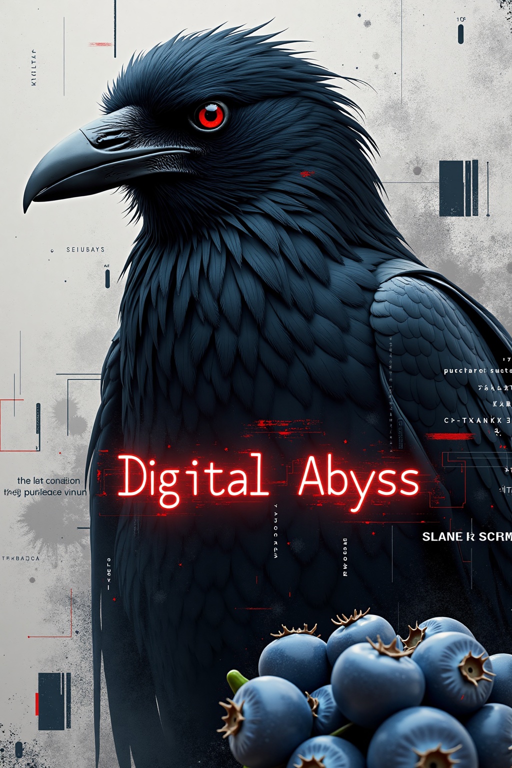 bo-abyss,  A cyberpunk portrait of a raven with sleek,  glossy feathers on Tensor.Art