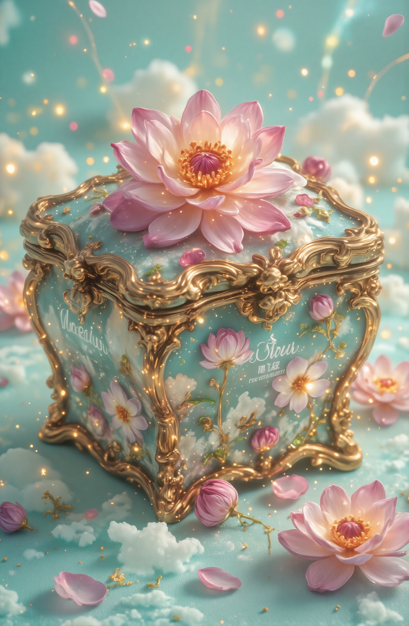 Close-up of a beautiful and colorful special treasure box. The treasure box lid features an elaborate design and striking...