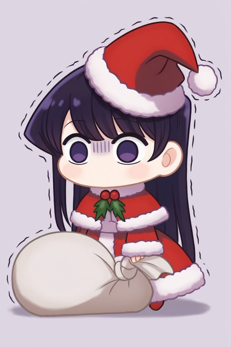 padoru 1girl solo Long Hair bangs Simple Background black hair Long sleeves hat white background holding Purple eyes Purpl...