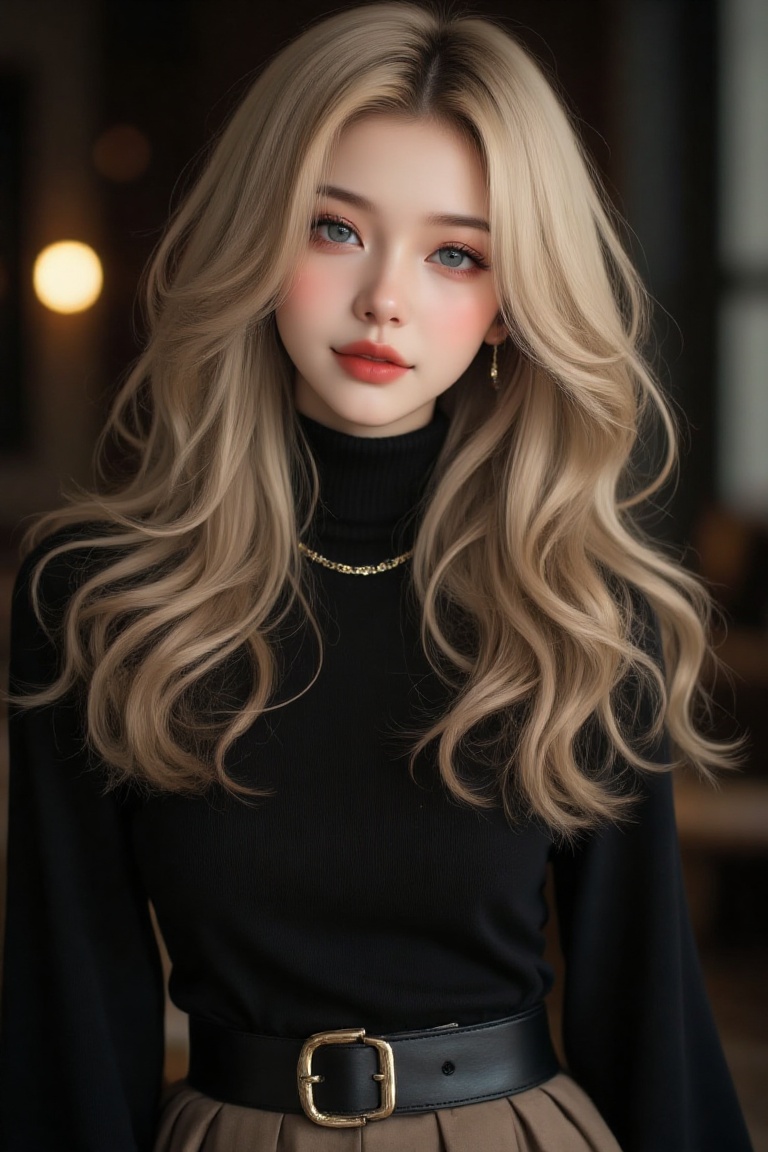beautiful 22 year old Korean woman,  medium shot,  blue eyes on Tensor.Art