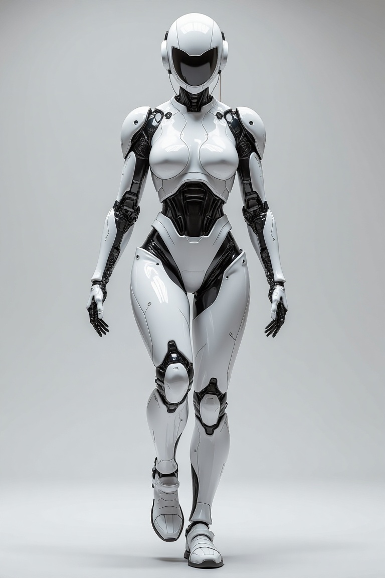 "White mecha. Transparent skin. Film style,  cinematic light & shadow. design & form touch of sci-fi element shining steel...