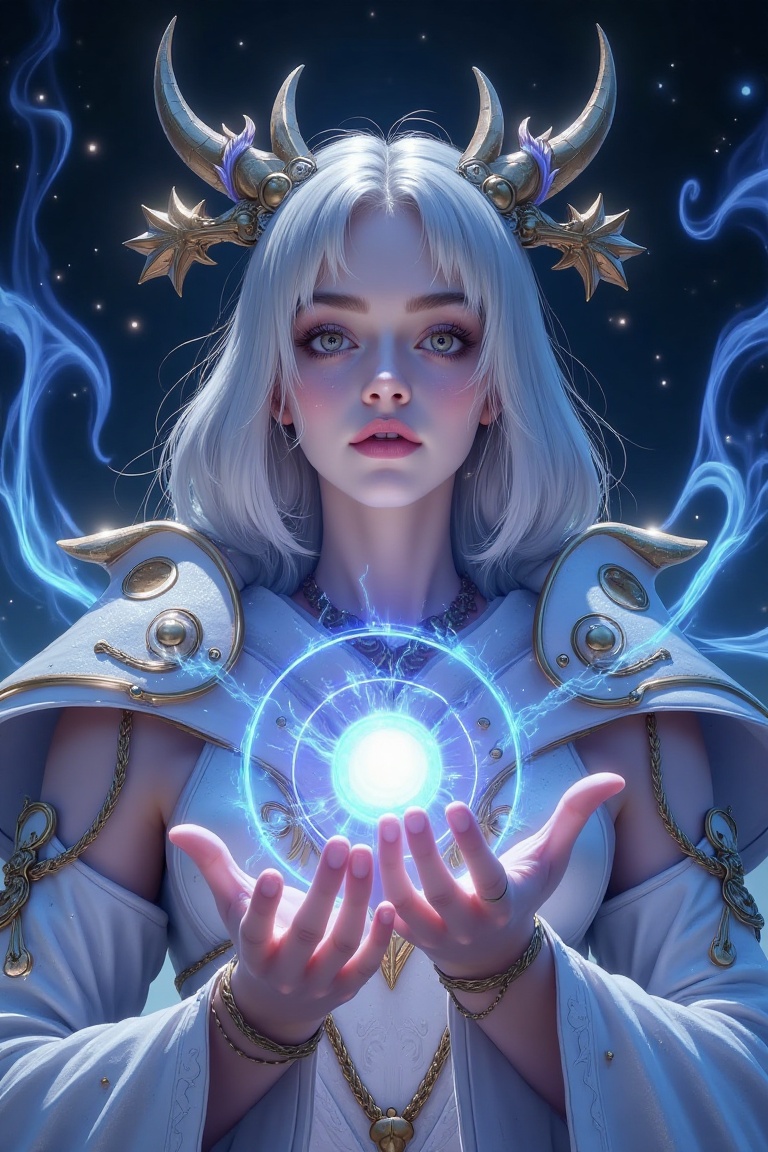 A close-up shot of Lunox,  a mystical figure with glowing,  ethereal features on Tensor.Art