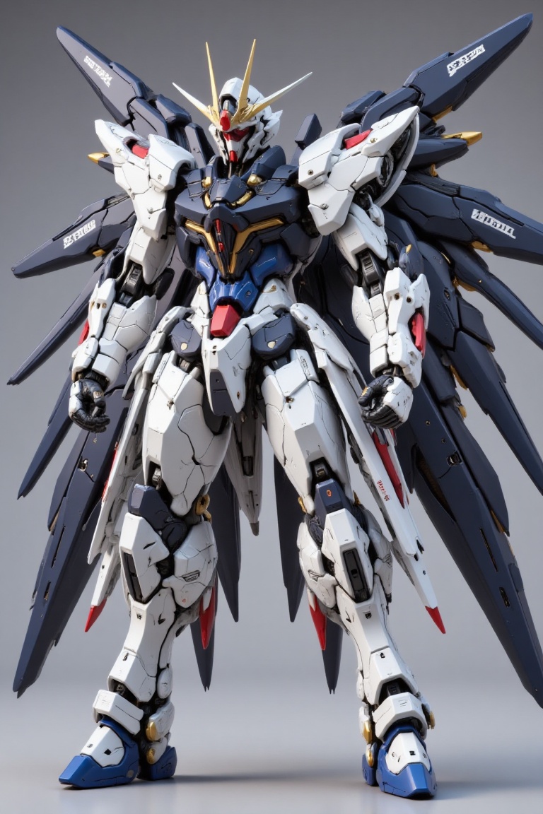 "Behold a towering mechanized warrior,  an embodiment of steel and majesty: the Gundam. Its sleek frame dominates the scen...