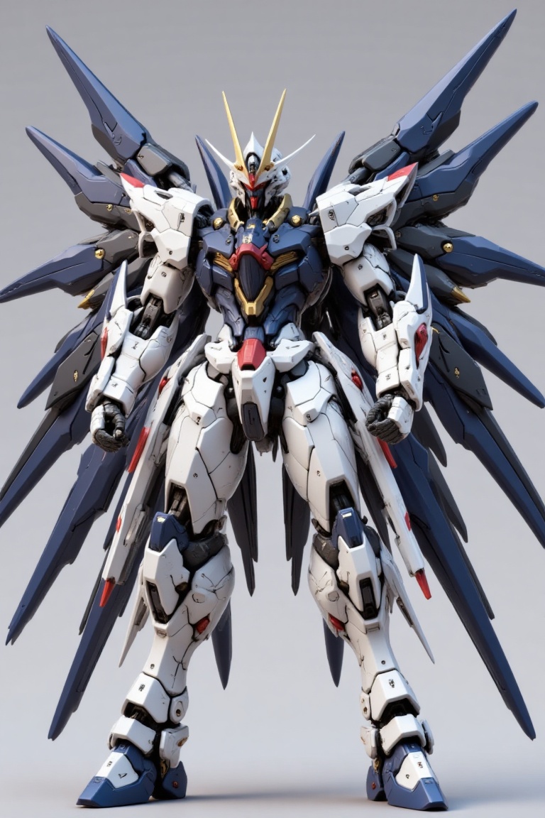 "Behold a towering mechanized warrior,  an embodiment of steel and majesty: the Gundam. Its sleek frame dominates the scen...