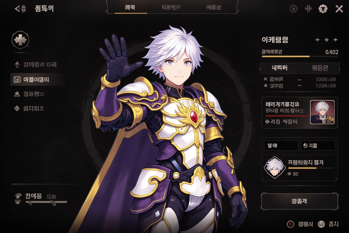 character_UI,  Anime-style digital drawing of a male knight in elaborate,  dark purple and gold armor on Tensor.Art