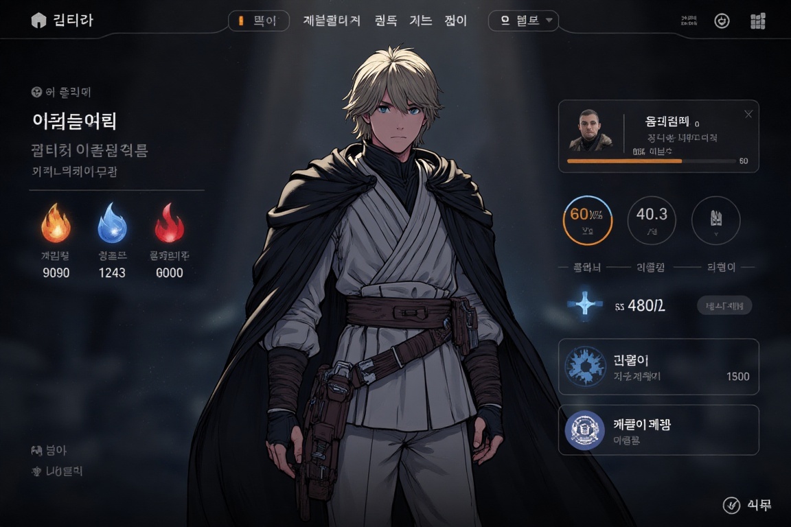 Character_UI,  This digital anime-style artwork features a Luke Skywalker,  set against a dark on Tensor.Art