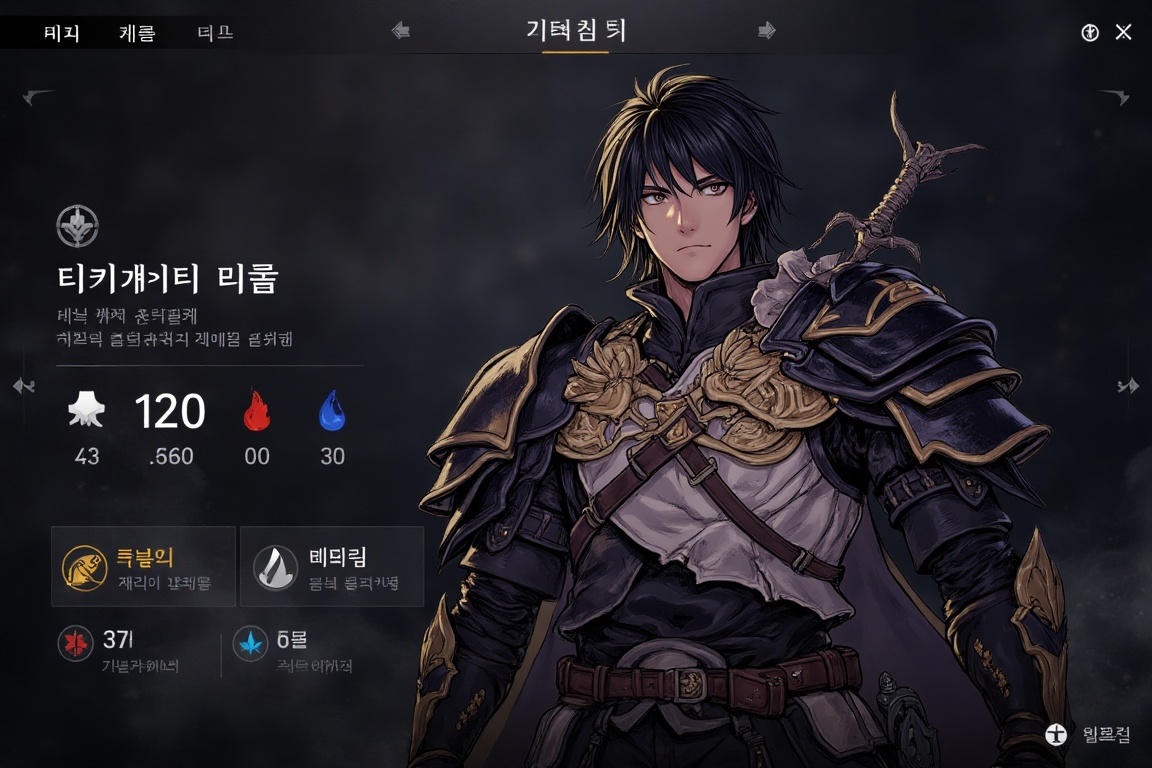 Character_UI,  This digital anime-style artwork features a dark-haired warrior with a serious expression,  dressed in deta...