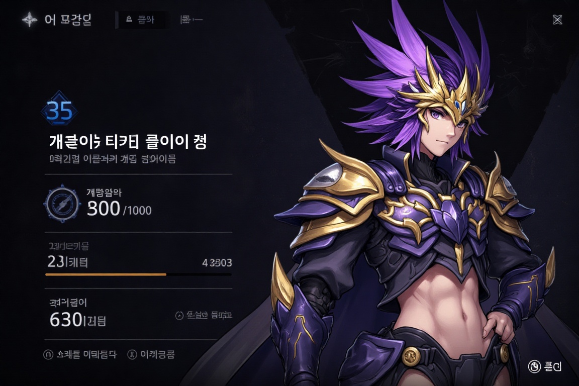 character_UI,  This digital anime-style artwork of a purple-helmeted,  armored warrior with gold accents on Tensor.Art
