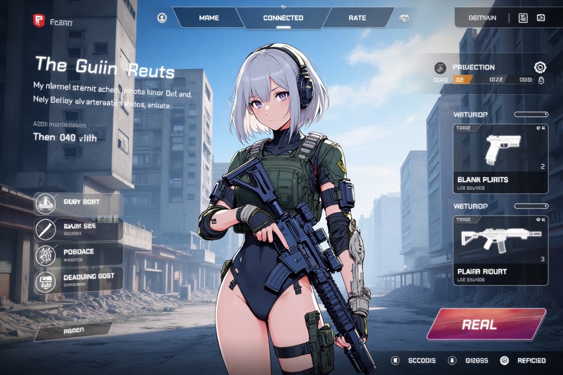 character_UI,  Digital anime-style drawing of a female soldier in futuristic combat gear,  holding a rifle on Tensor.Art