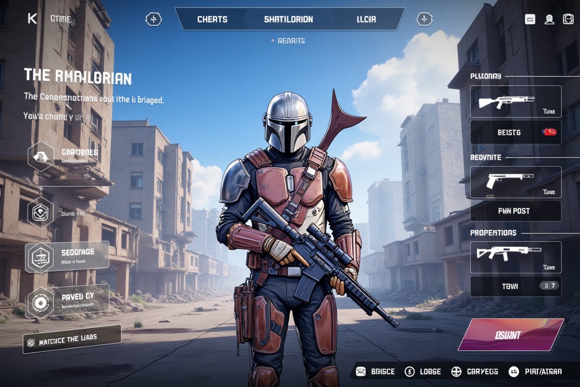 character_UI,  Digital anime-style drawing of a The Mandalorian,  holding a rifle on Tensor.Art