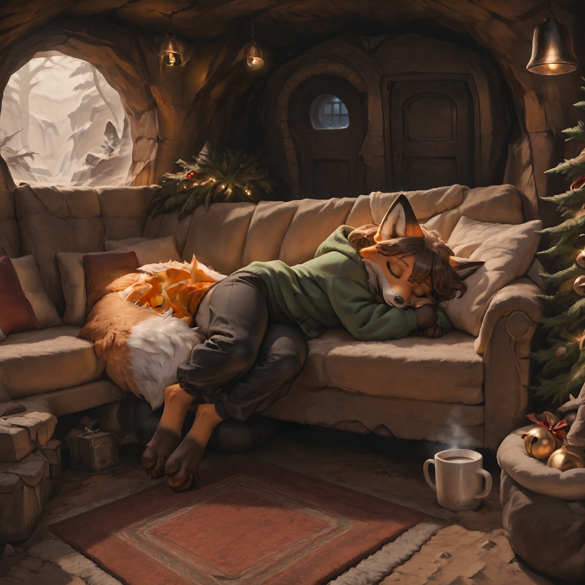 underground_den,  couch,  cup on Tensor.Art