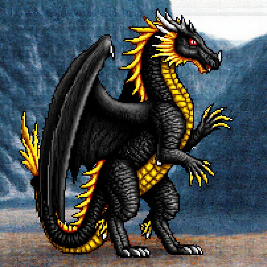 Original HoMM2 style full-height Black Dragon creature on a warlock faction background,  warlock creature,  warlock factio...