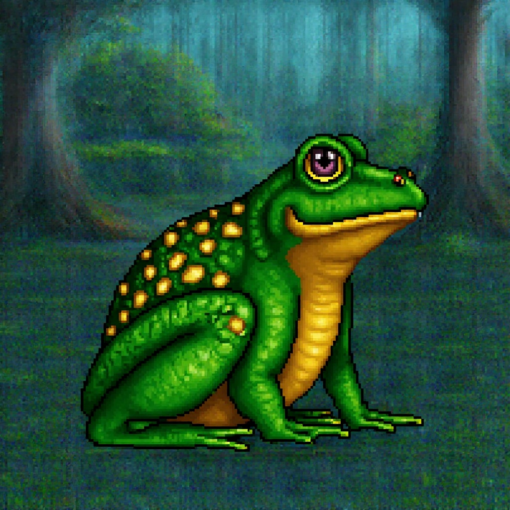 Origian HoMM2 style full-height Toad creature by Tracy Iwata on a fanart witch faction background,  witch creature,  witch...