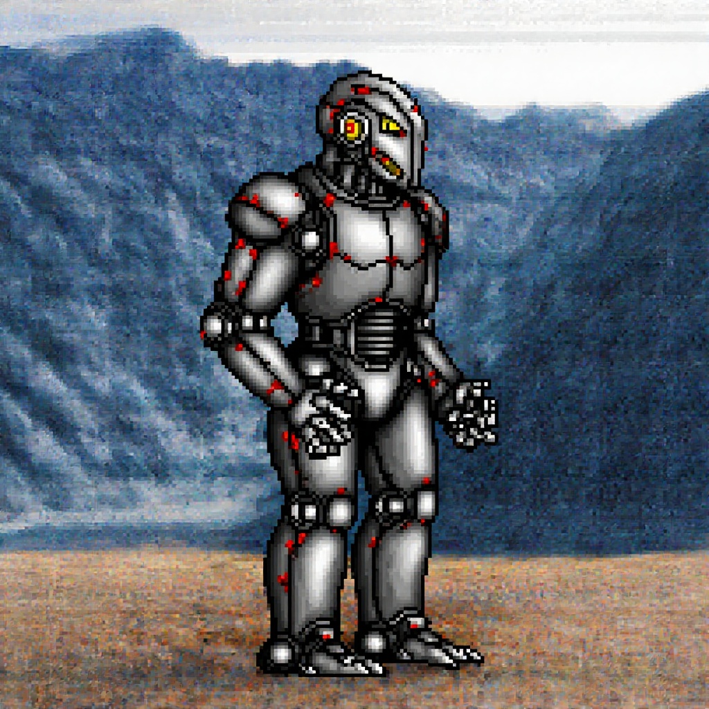 Original,  HoMM2 style,  full-height robot creature on futuristic background on Tensor.Art