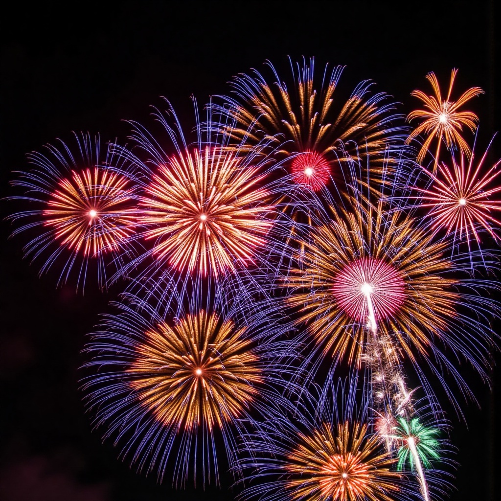 a vibrant display of fireworks is captured in a close-up shot Capturing the essence of a lively celebration,  professional...