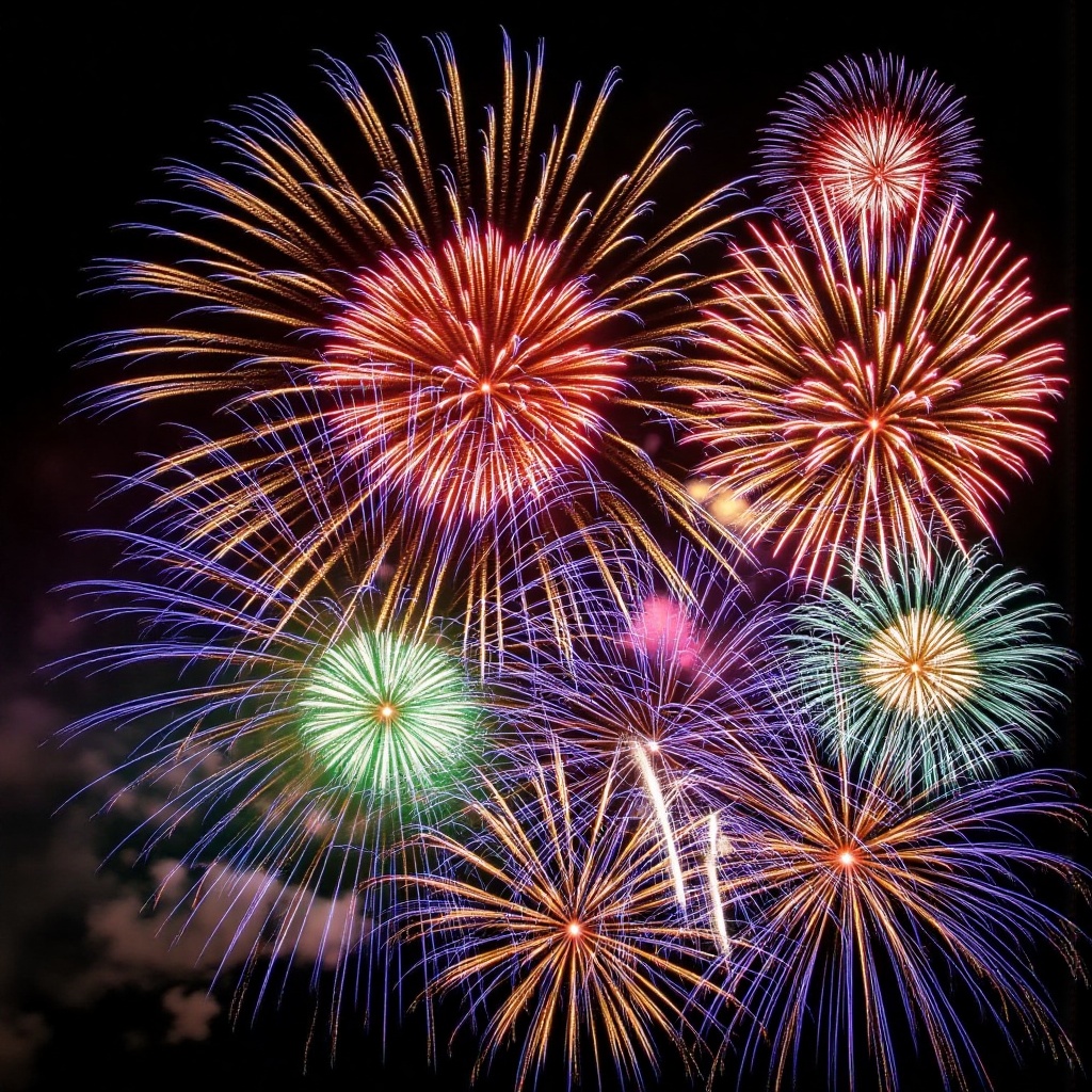 a vibrant display of fireworks is captured in a close-up shot Capturing the essence of a lively celebration,  professional...