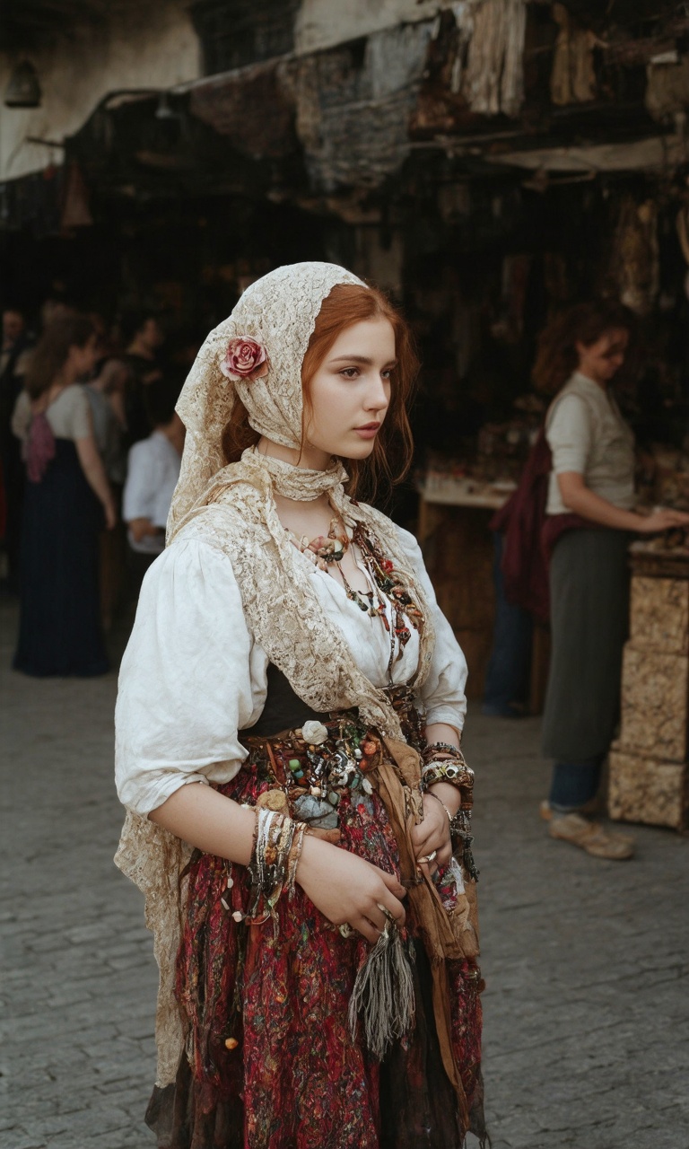 a girl,  gypsy girl,  wandering on Tensor.Art