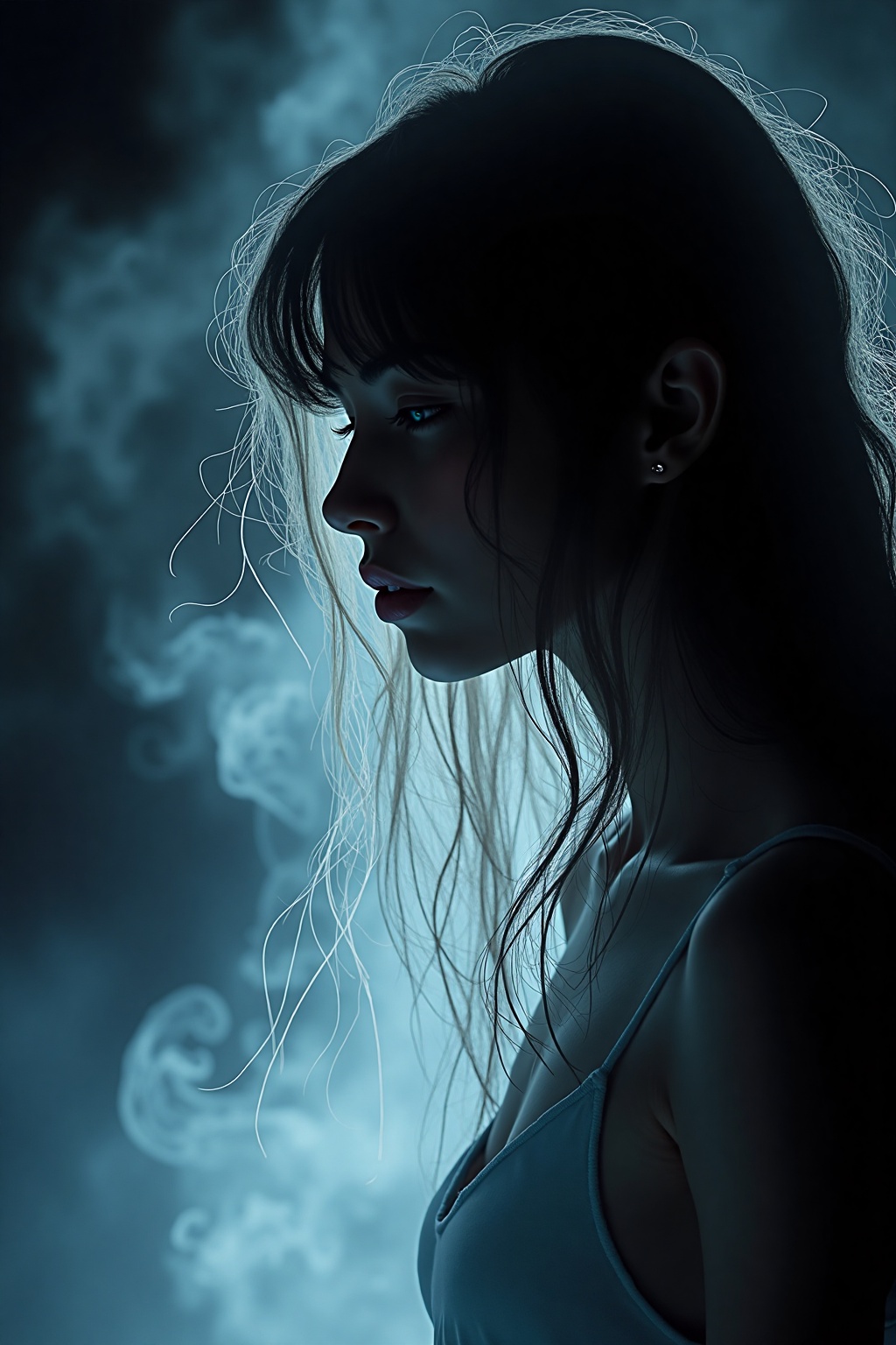 Silhouette Art,  magnificent. ethereal female air elemental,  long hair on Tensor.Art