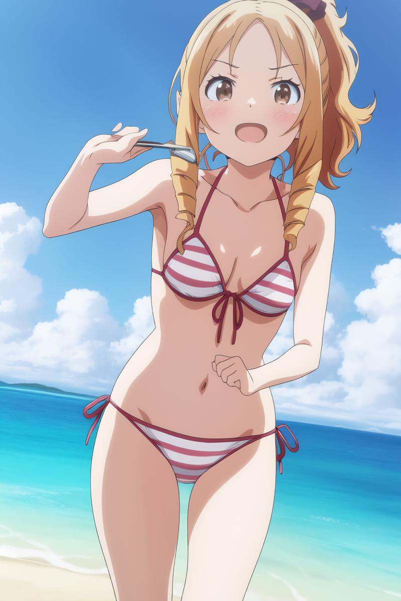 yamada,  brown_eyes,  striped swimsuit on Tensor.Art