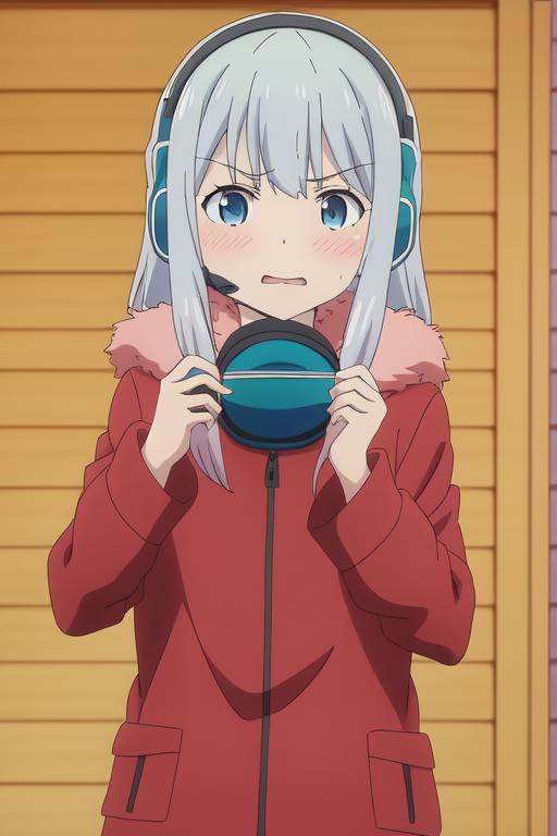 izumi sagiri,  red coat,  headphone on Tensor.Art