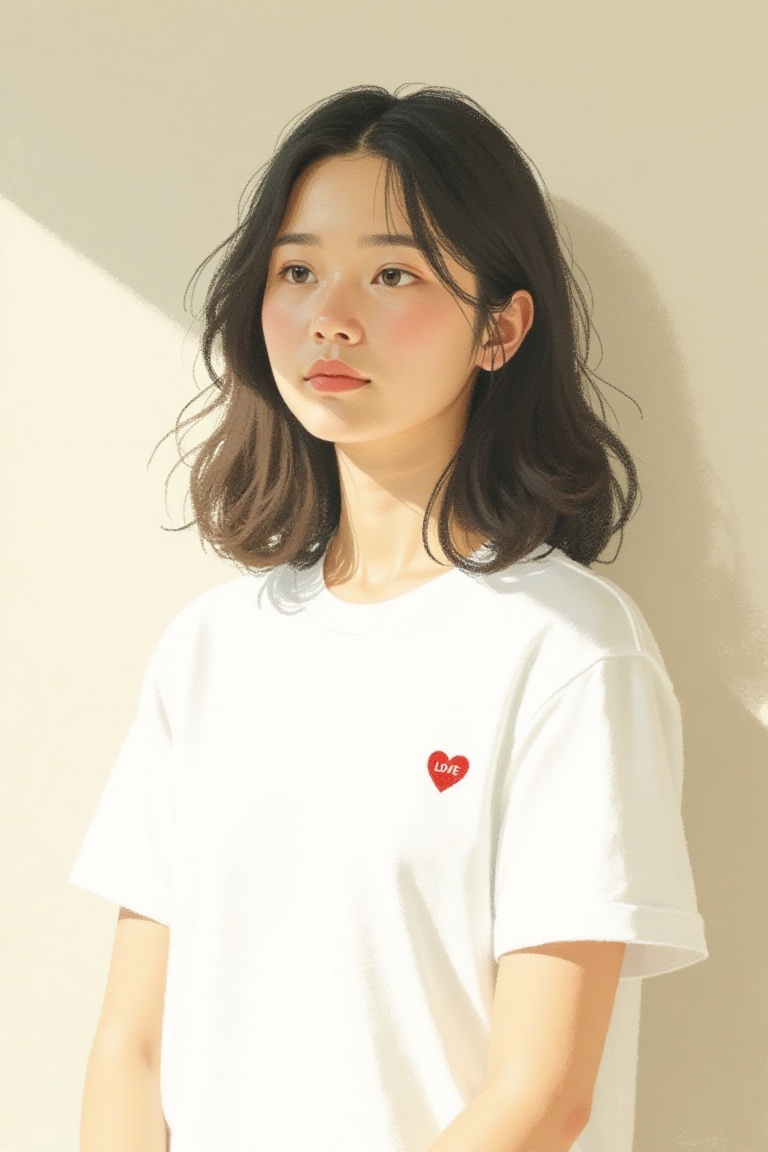 A young woman,  light-skinned and appearing to be in her late teens or early twenties,  is the central subject. She's depi...