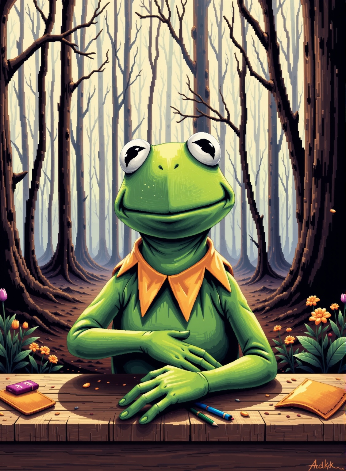 mundane Water color painting,  Photograph,  Kermit the Frog on Tensor.Art