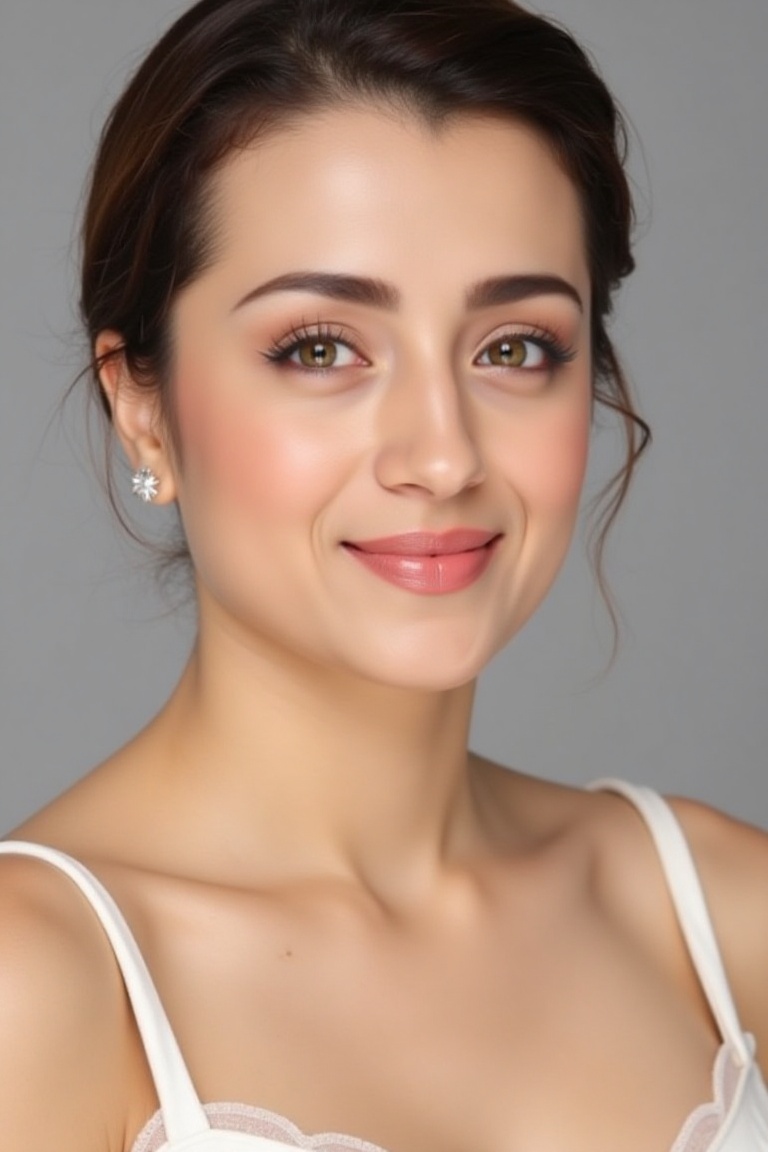 High quality realistic beauty shot of maddflx. A close-up shot of a woman. She is wearing a camisole blouse. Her lips are...