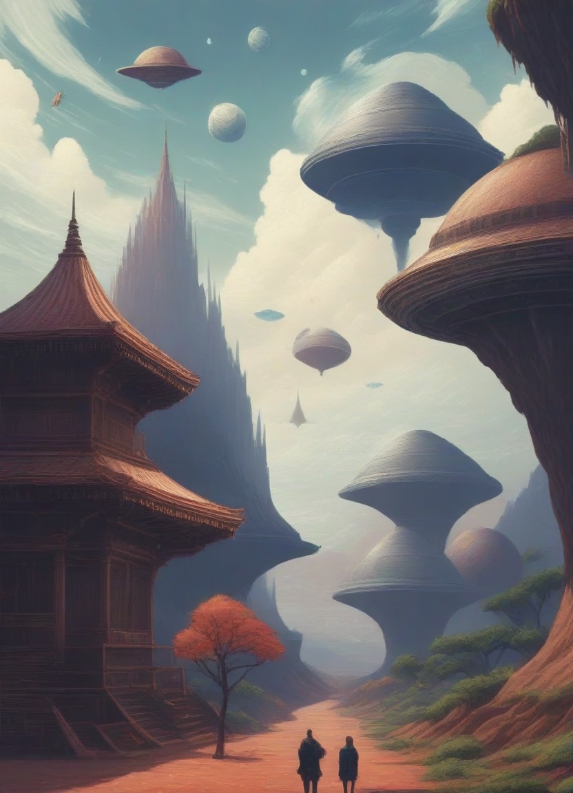 Surreal landscape painting of floating islands in the sky,  intricately textured clouds,  dreamlike atmosphere on Tensor.Art