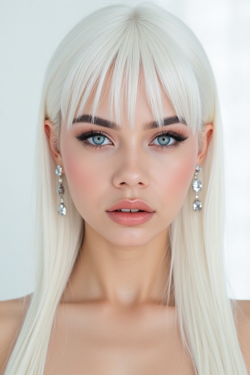 shows an Indonesian girl with long white hair,  beautiful face,  make-up on Tensor.Art