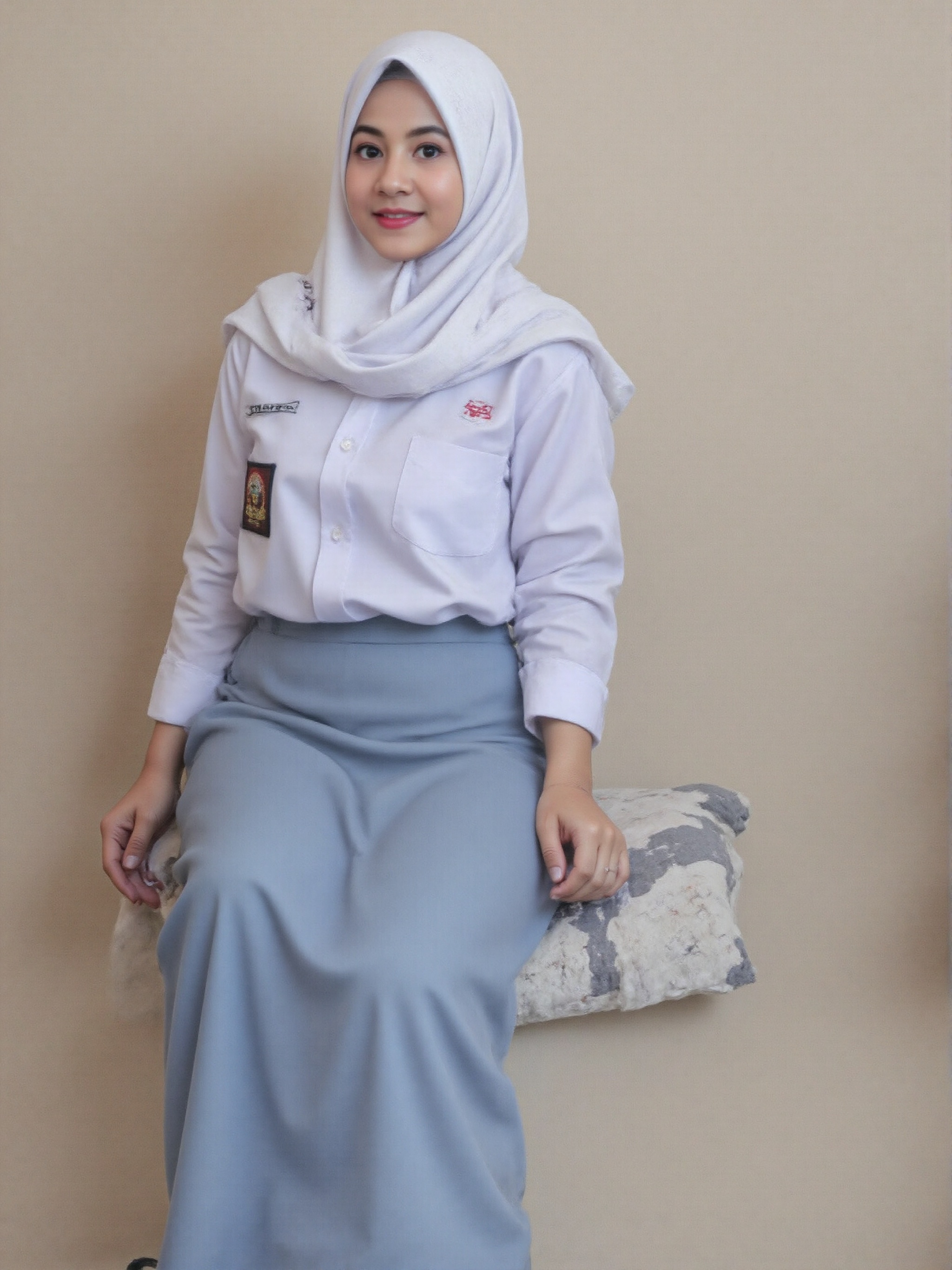 young indonesian woman,  wearing SMU_uniform,  White shirt on Tensor.Art