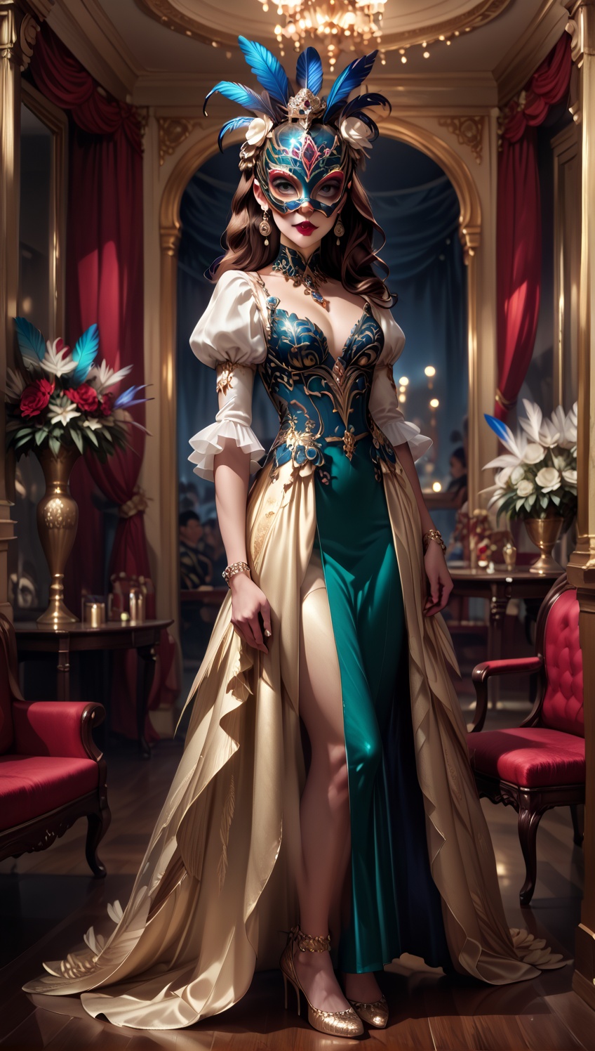 ((carnival mask,  mask,  long dress)) on Tensor.Art