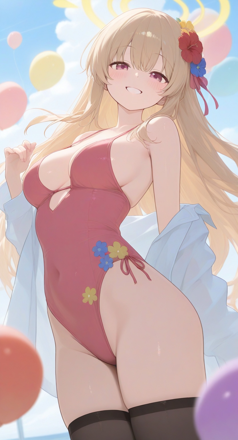 Girl in a playful pose,  smiling and holding up a pair of colorful flowers?,  4k on Tensor.Art