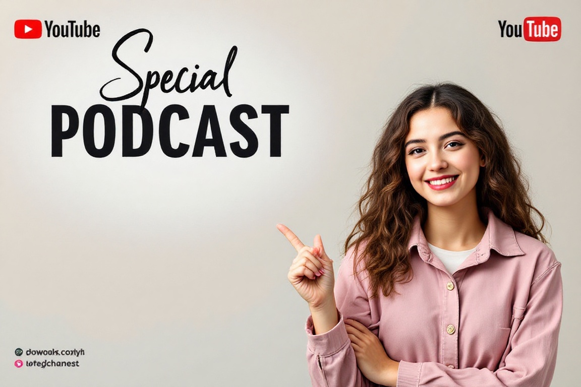 A cover image for podcast at Youtube channel about LifeStyle with a girl stands on the left of image. She points a big per...