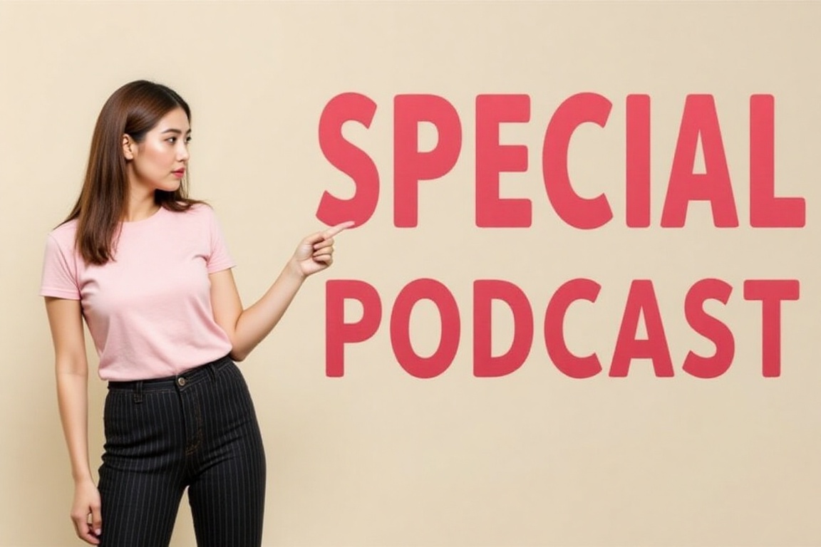 A cover image for podcast at Youtube channel about LifeStyle with a girl stands on the left of image. She points a big per...