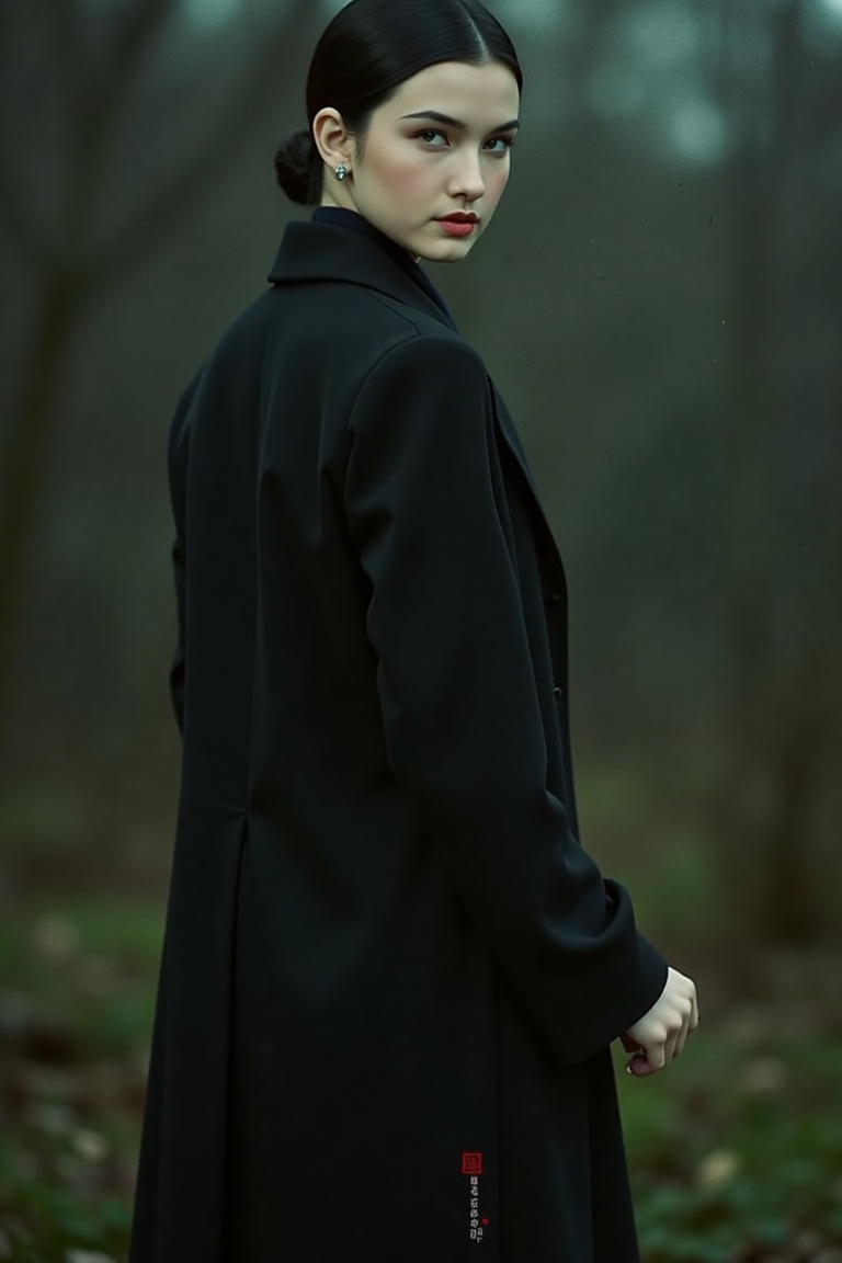 A melancholic portrait of a young woman,  shrouded in mystery,  wears a long on Tensor.Art