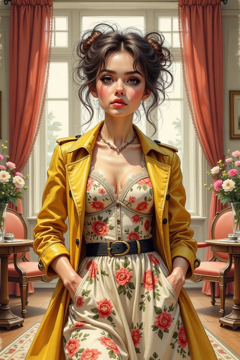 Highly detailed a beautiful and stylish girl with a strong-willed and confident personality. She has expressive eyes and a...