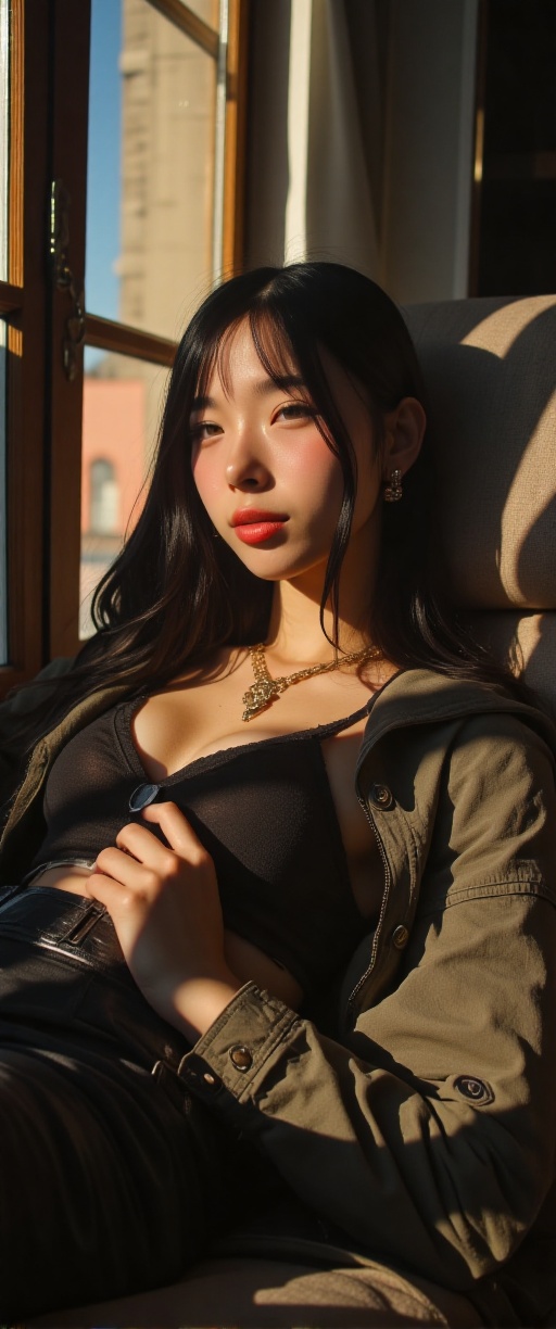 realistic,  PHOTOREALISTIC,  A 70mm lens photograph of a stunning Scene setting:portrait of a cute woman wearing casual cl...