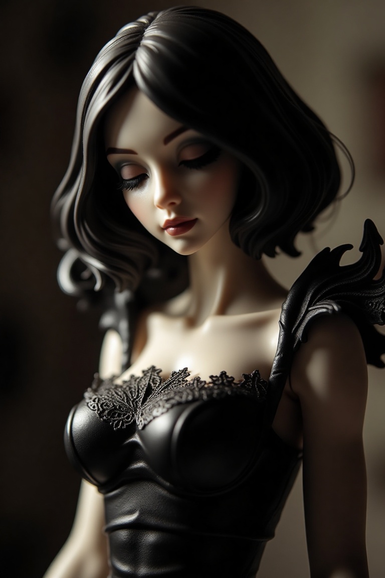A detailed Luna Valentine figurine,  depicted in a close-up shot,  with her eyes slightly closed on Tensor.Art