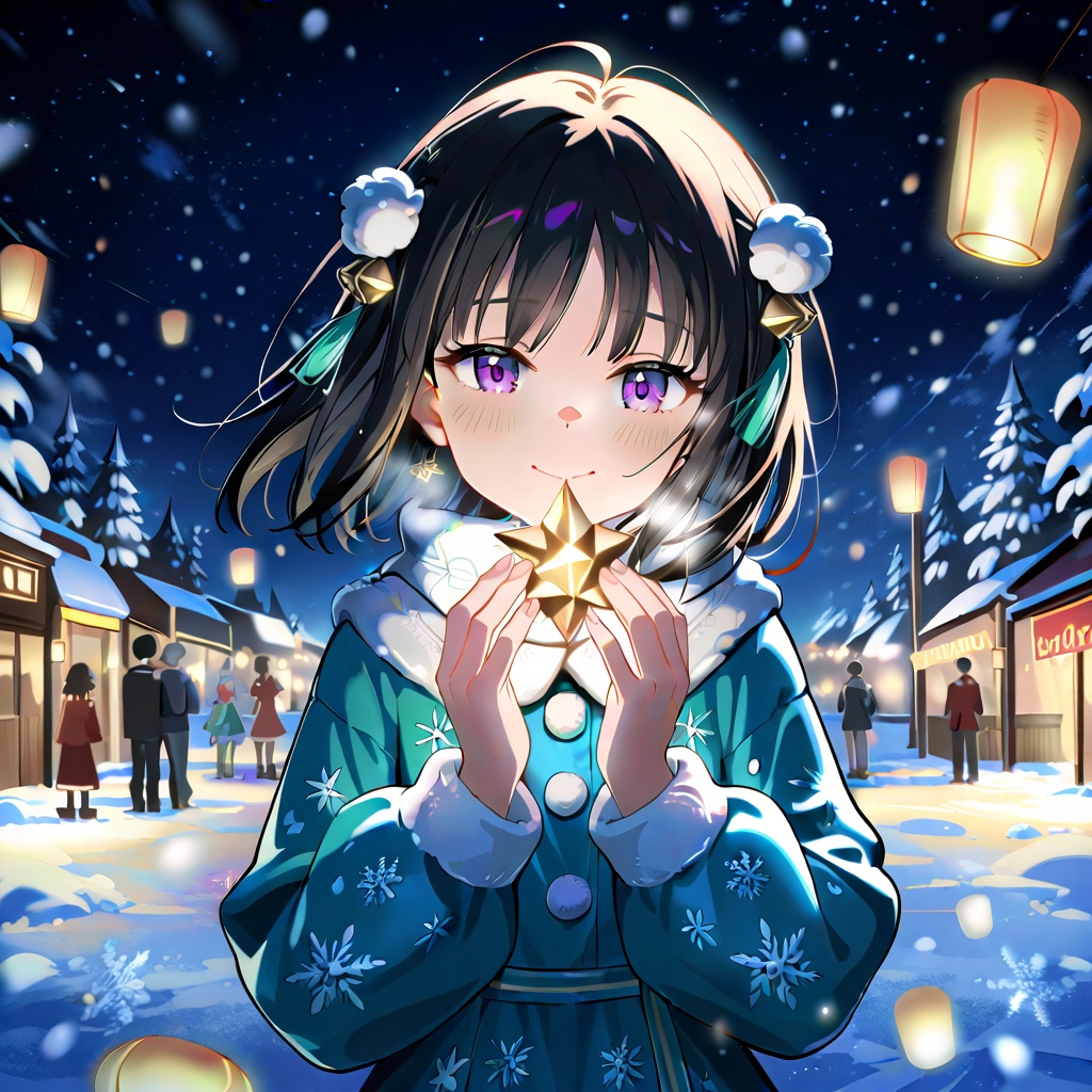 A vibrant anime-style illustration by Fenghua Zhong,  featuring a young woman in a festive Christmas suit dress. She stand...