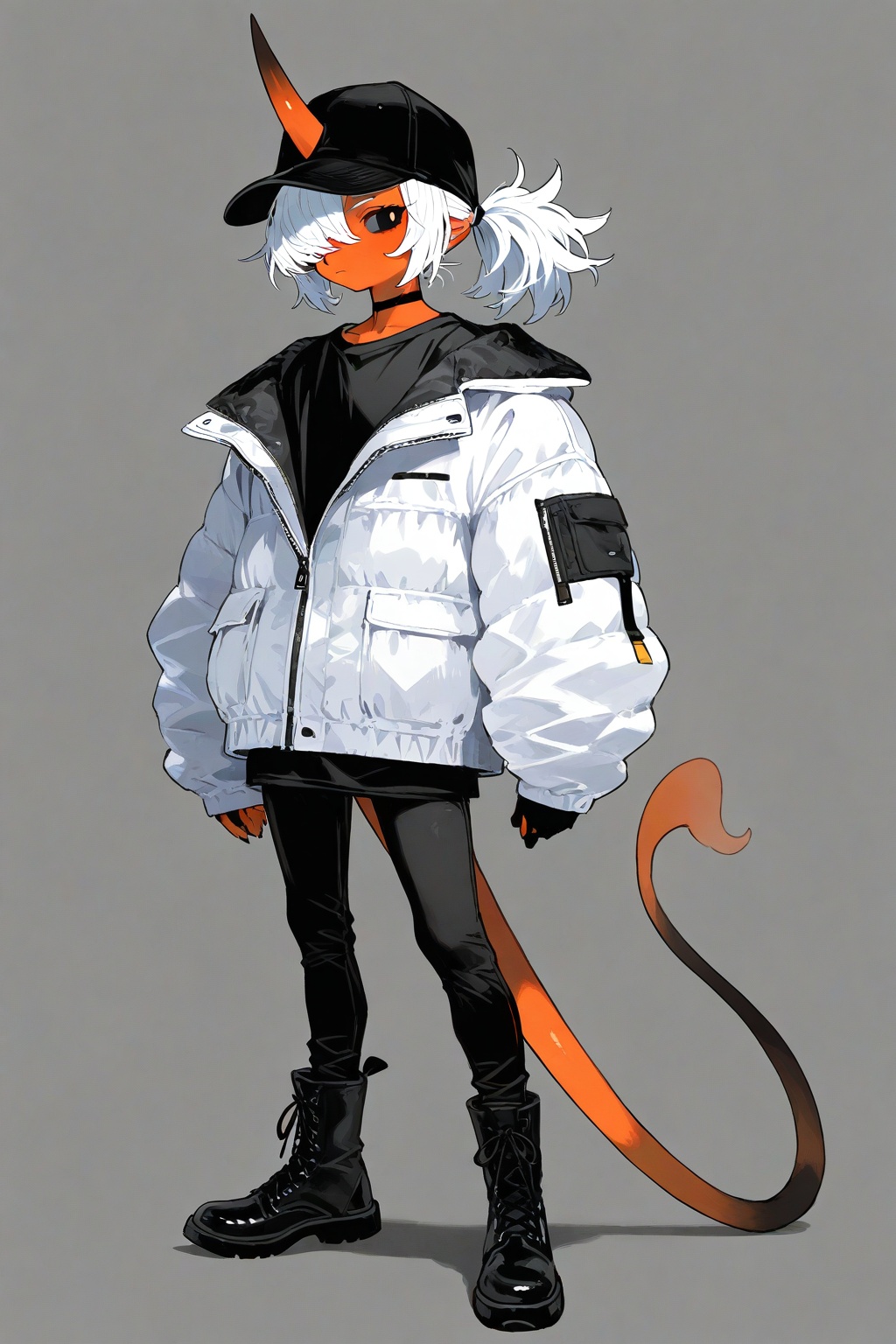 horns,  grey background,  tail on Tensor.Art