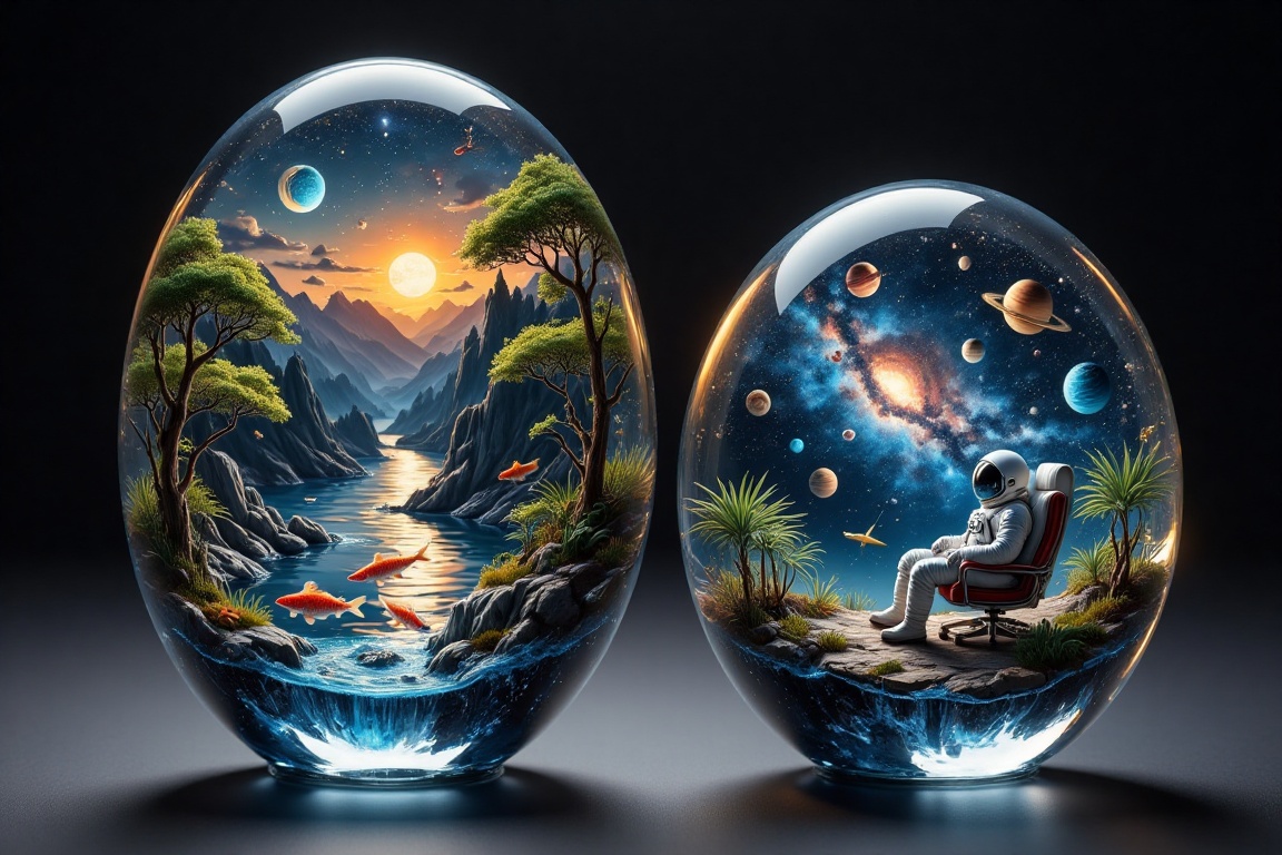 Two exquisite glass crystal art pieces in oval shapes,  meticulously crafted from clear,  flawless glass. The first featur...