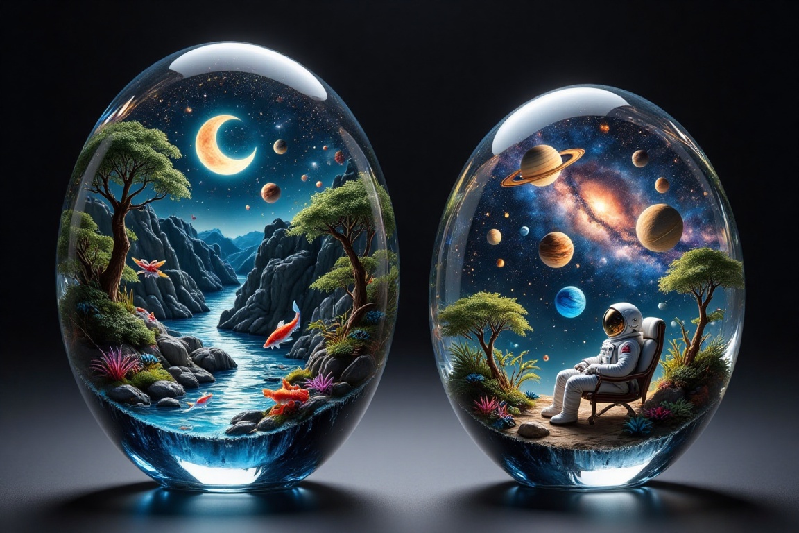 Two exquisite glass crystal art pieces in oval shapes,  meticulously crafted from clear,  flawless glass. The first featur...