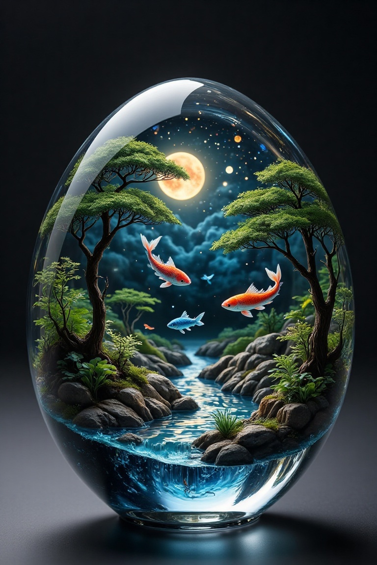 A mesmerizing glass crystal art piece in an oval shape,  meticulously crafted from clear,  flawless glass. Inside on Tenso...