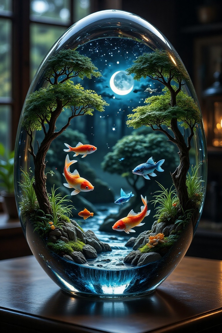A mesmerizing glass crystal art piece in an oval shape,  meticulously crafted from clear,  flawless glass. Inside on Tenso...