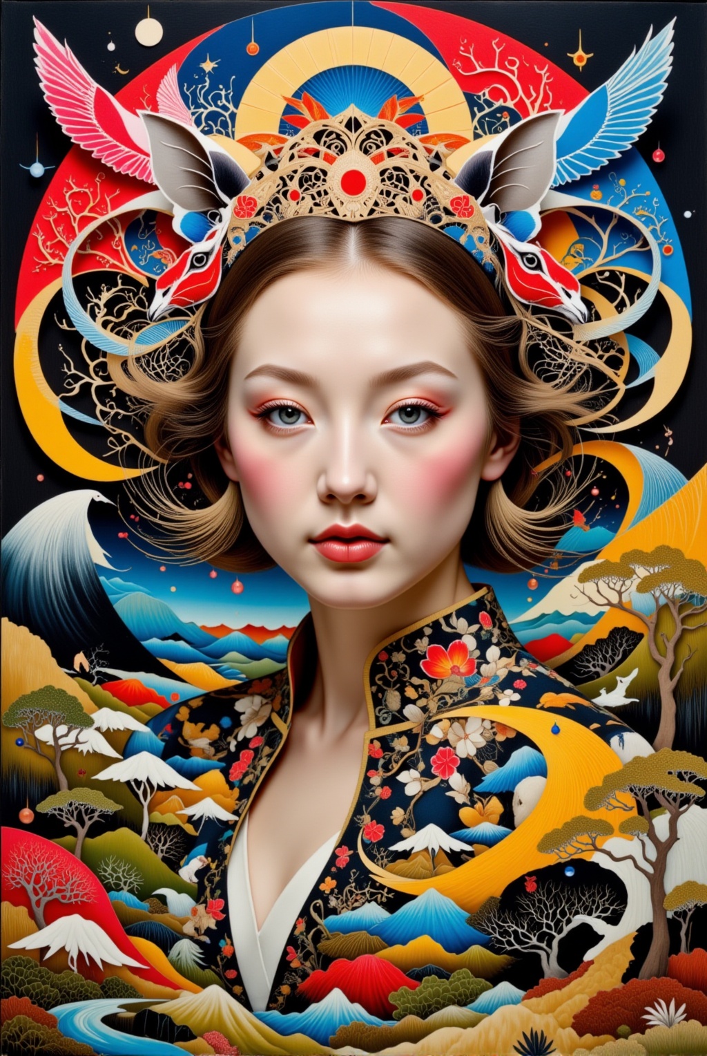 1girl,  Montage of psychedelic worlds,  Realistic Photographic Portraits on Tensor.Art