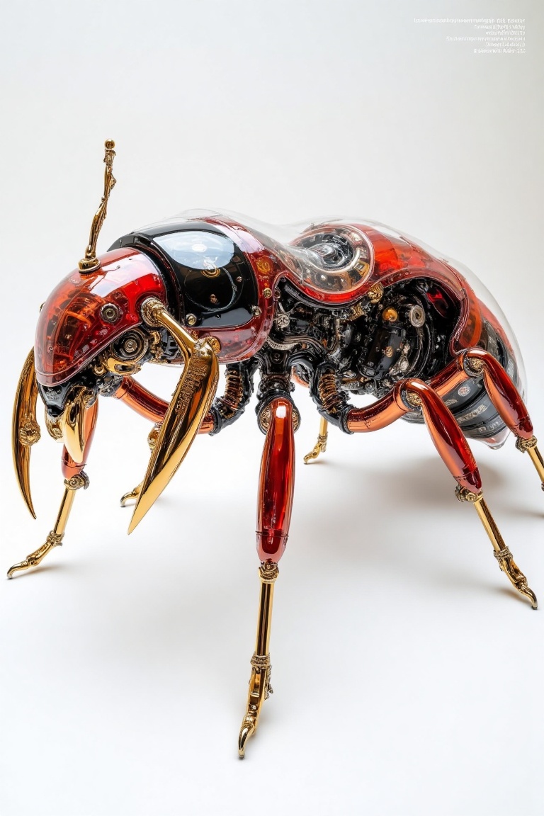 "As I gaze upon the futuristic biomechanical ant,  I am struck by the sheer industriousness of its transparent exoskeleton...